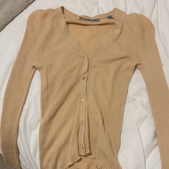 Tan Ribbed Button-Up Top - Picture 1 of 6
